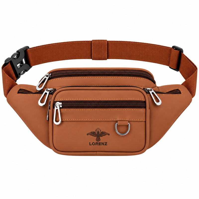 6897 Dark Brown Premium Two-Tone PU Bumbag W/6 Zips (New) (image for) 6897 Dark Brown Premium Two-Tone PU Bumbag W/6 Zips (New)